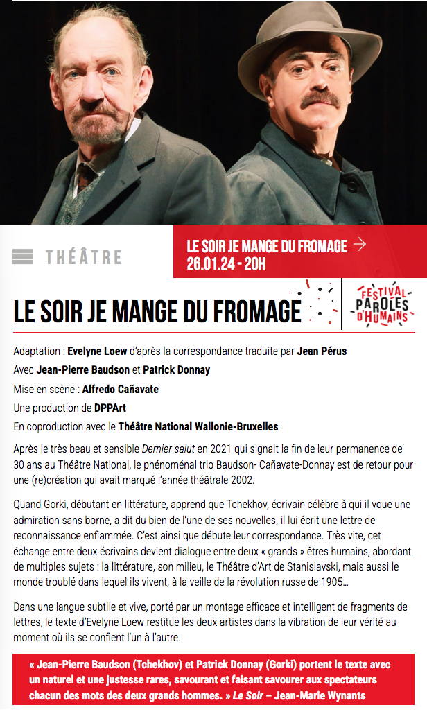 Page Internet. Herve. Le soir je mange du fromage. Avec Jean-Pierre Baudson et Patrick Donnay. 2024-01-26